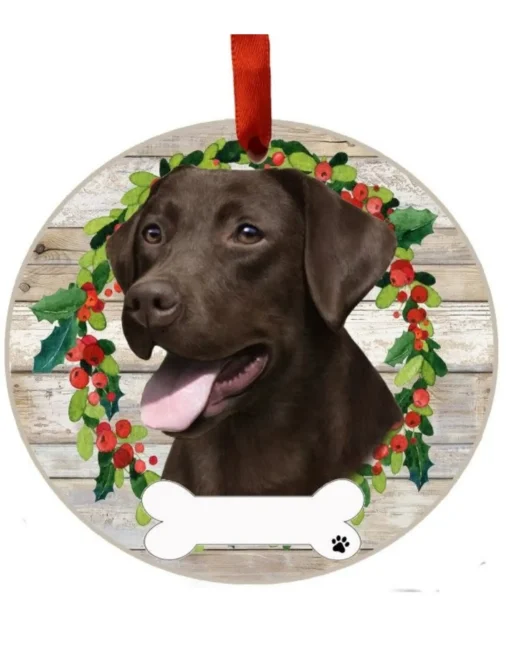 Chocolate Labrador Wreath Ornament