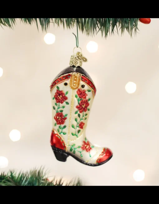 Christmas Cowgirl Boot Ornament