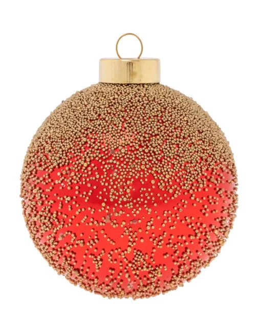 Gold Beaded Red Ball Ornament