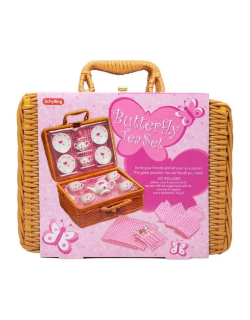 Porcelain Butterfly Tea Set In Basket