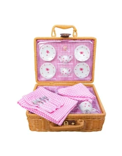 Porcelain Butterfly Tea Set In Basket