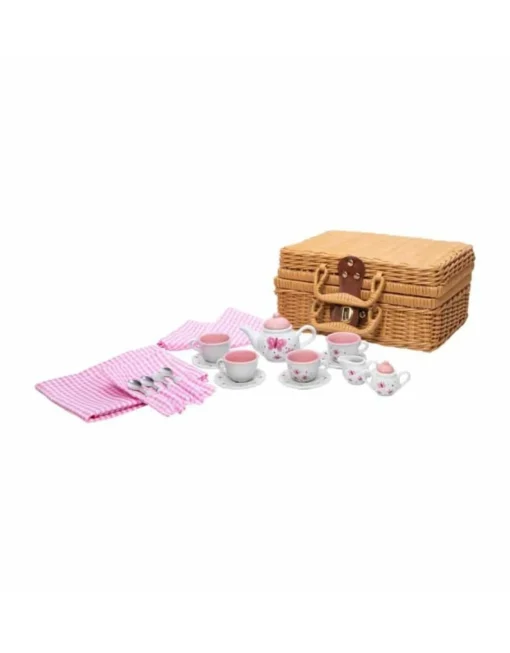 Porcelain Butterfly Tea Set In Basket